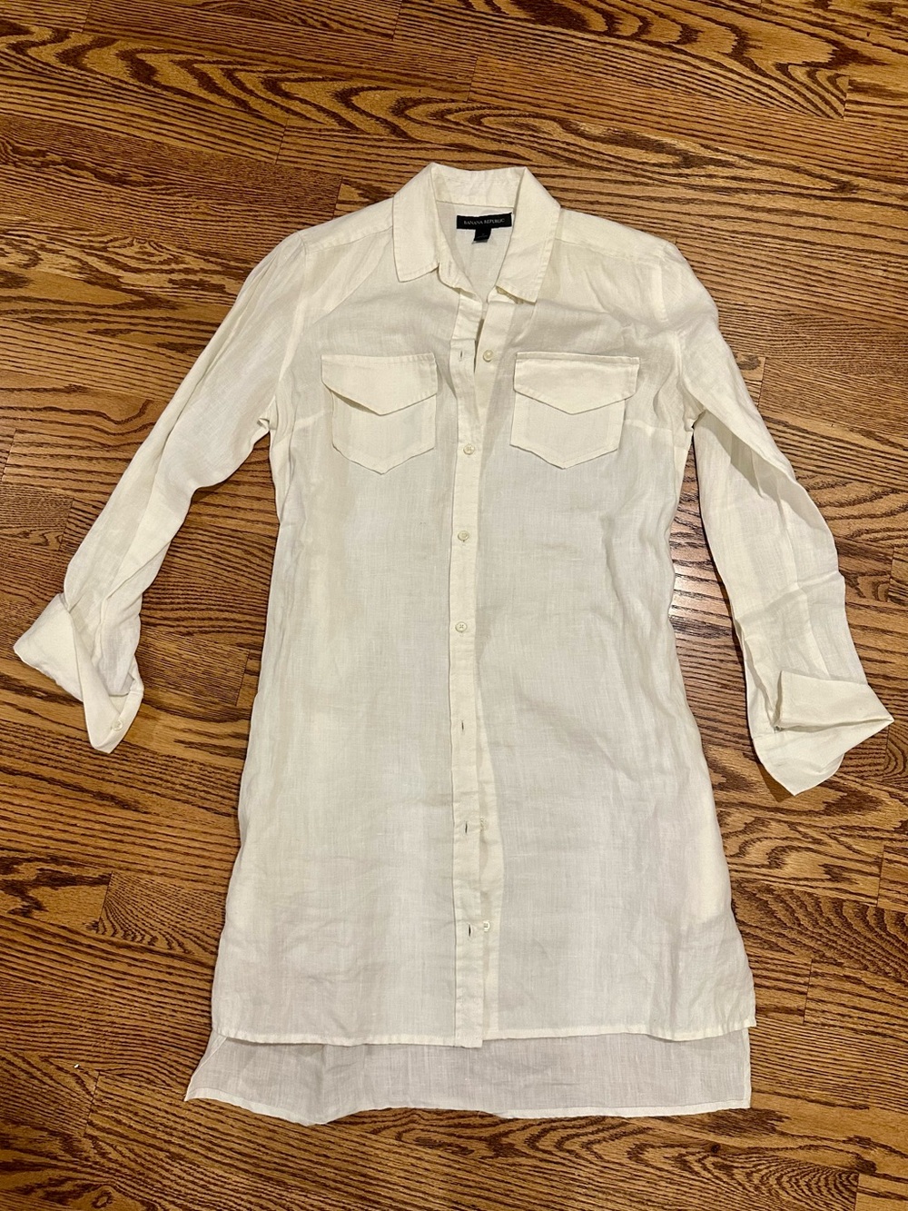 Banana Republic Lightweight White Button-Down Linen Shirt Dress